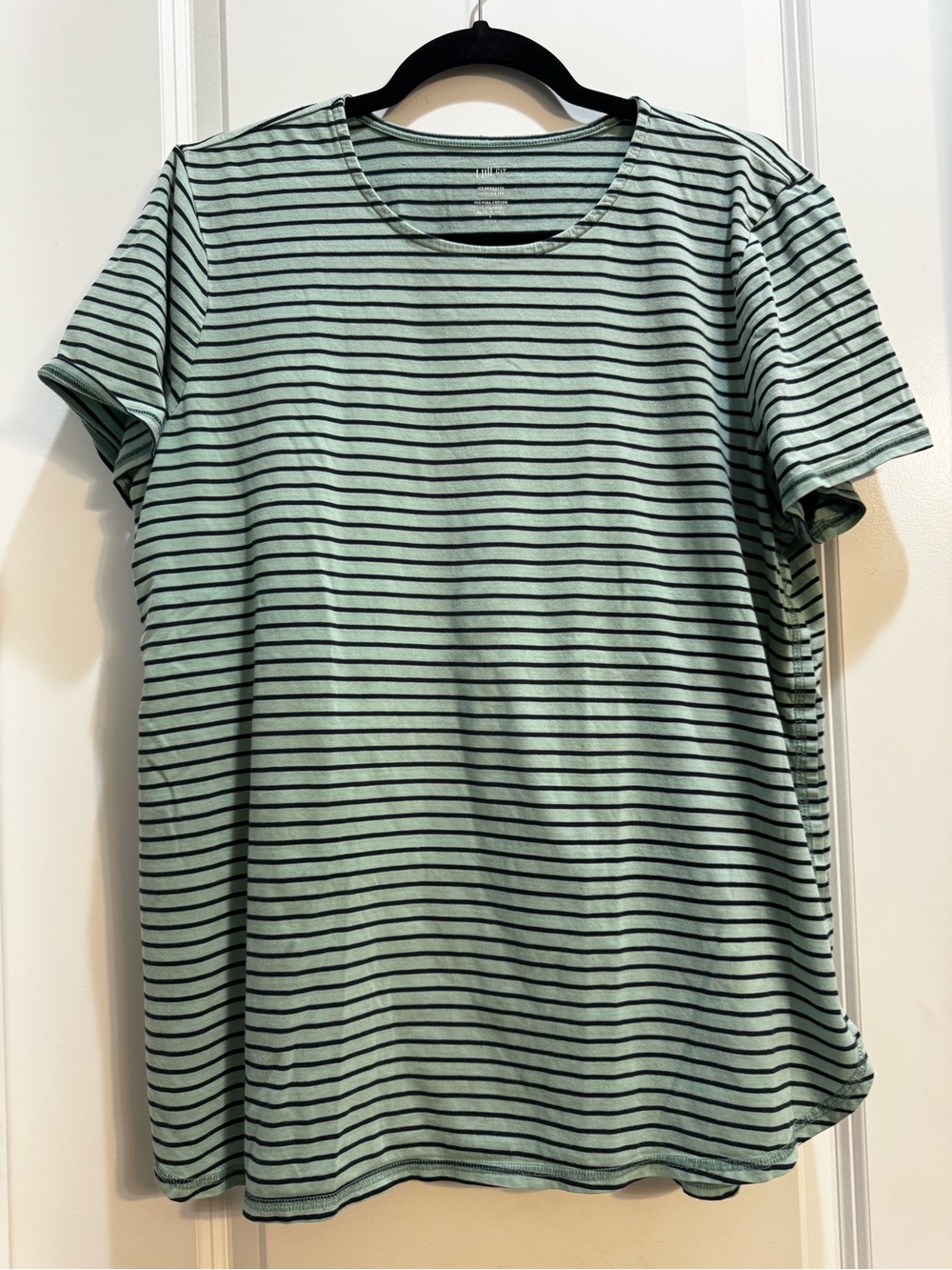 J. Jill Green /blue Stripes Fit Progress Shirttail Tee LPet Armpit To Armpit 22”